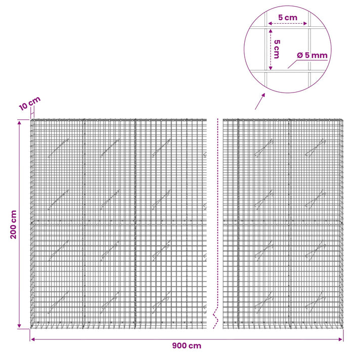 Gabion cu sârmă de 5 mm și plasă de 5x5 cm 900x10x200 cm WALTI
