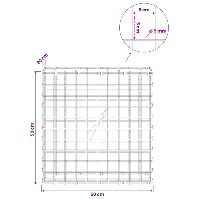 Gabion cu sârmă de 5 mm și plasă de 5x5 cm 50x20x50 cm WALTI