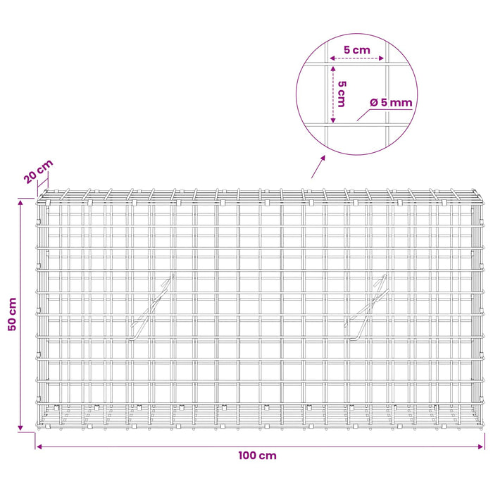 Gabion cu sârmă de 5 mm și plasă de 5x5 cm 100x20x50 cm WALTI