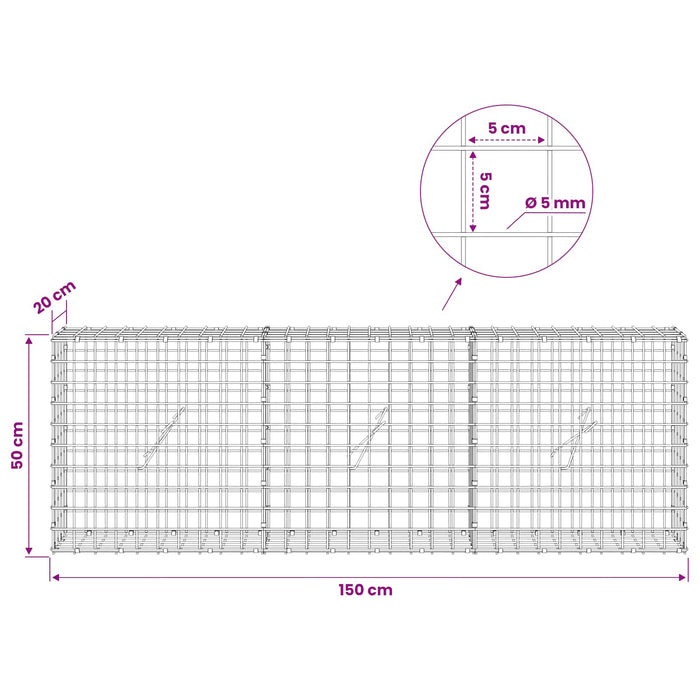 Gabion cu sârmă de 5 mm și plasă de 5x5 cm 150x20x50 cm WALTI