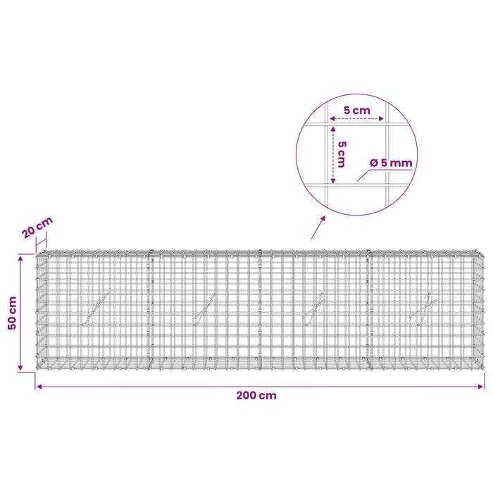 Gabion cu sârmă de 5 mm și plasă de 5x5 cm 200x20x50 cm WALTI