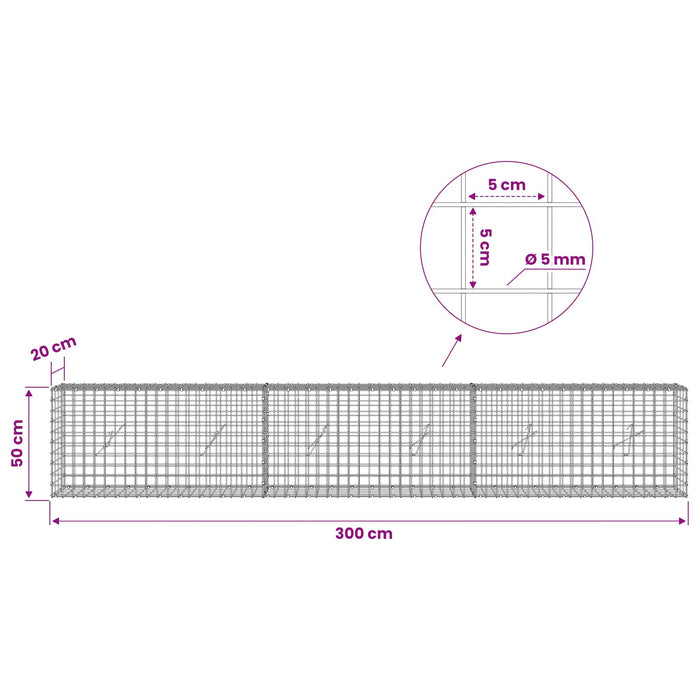 Gabion cu sârmă de 5 mm și plasă de 5x5 cm 300x20x50 cm WALTI