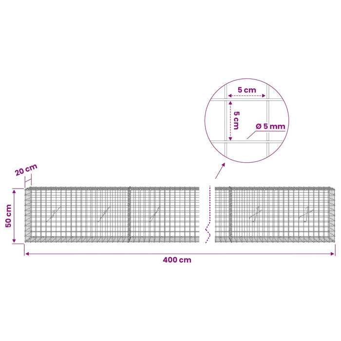 Gabion cu sârmă de 5 mm și plasă de 5x5 cm 400x20x50 cm WALTI