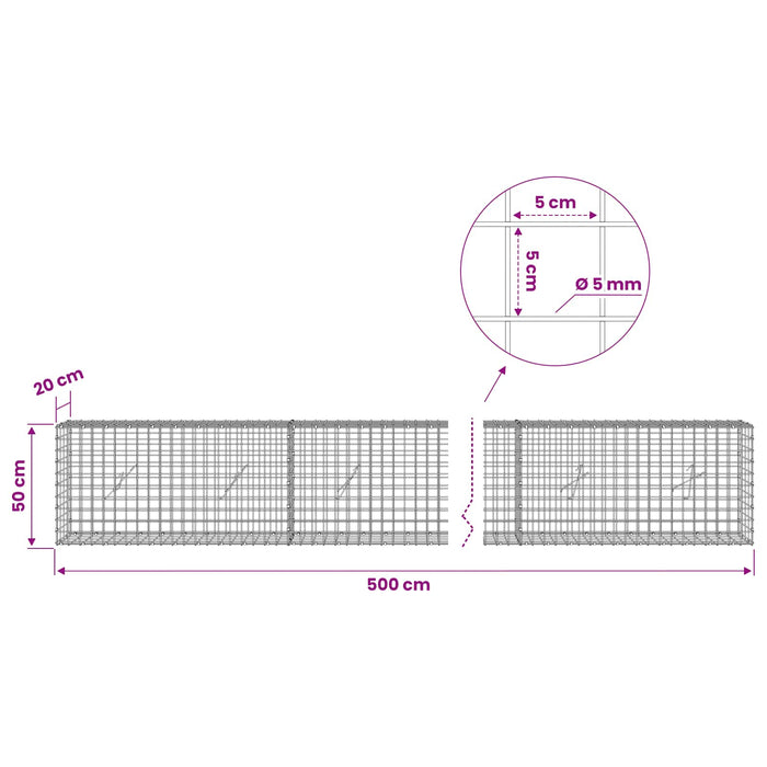 Gabion cu sârmă de 5 mm și plasă de 5x5 cm 500x20x50 cm WALTI