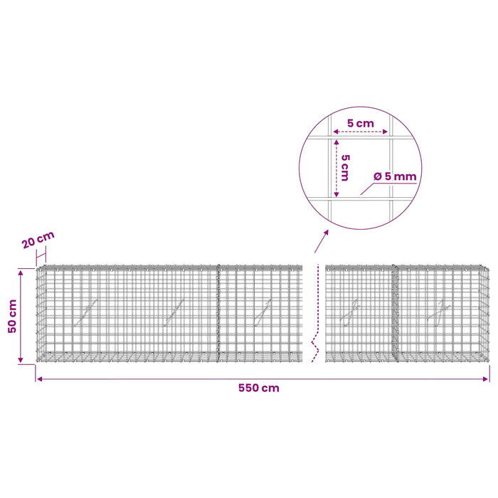 Gabion cu sârmă de 5 mm și plasă de 5x5 cm 550x20x50 cm WALTI