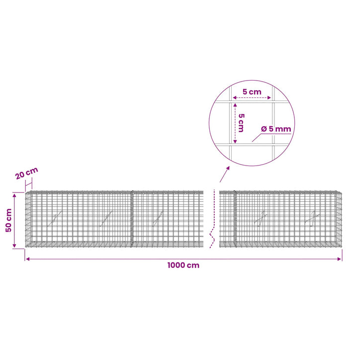 Gabion cu sârmă de 5 mm și plasă de 5x5 cm 1000x20x50 cm - WALTI WALTI