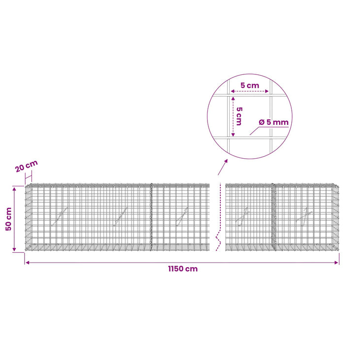 Gabion cu sârmă de 5 mm și plasă de 5x5 cm 1150x20x50 cm WALTI