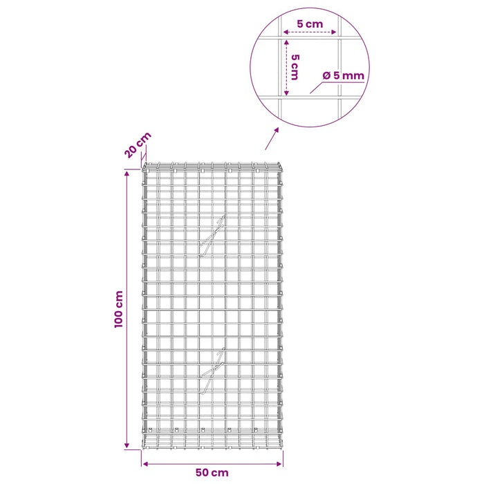 Gabion cu sârmă de 5 mm și plasă de 5x5 cm 50x20x100 cm WALTI