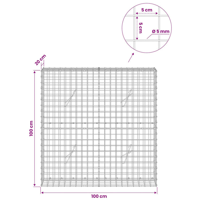 Gabion cu sârmă de 5 mm și plasă de 5x5 cm 100x20x100 cm WALTI