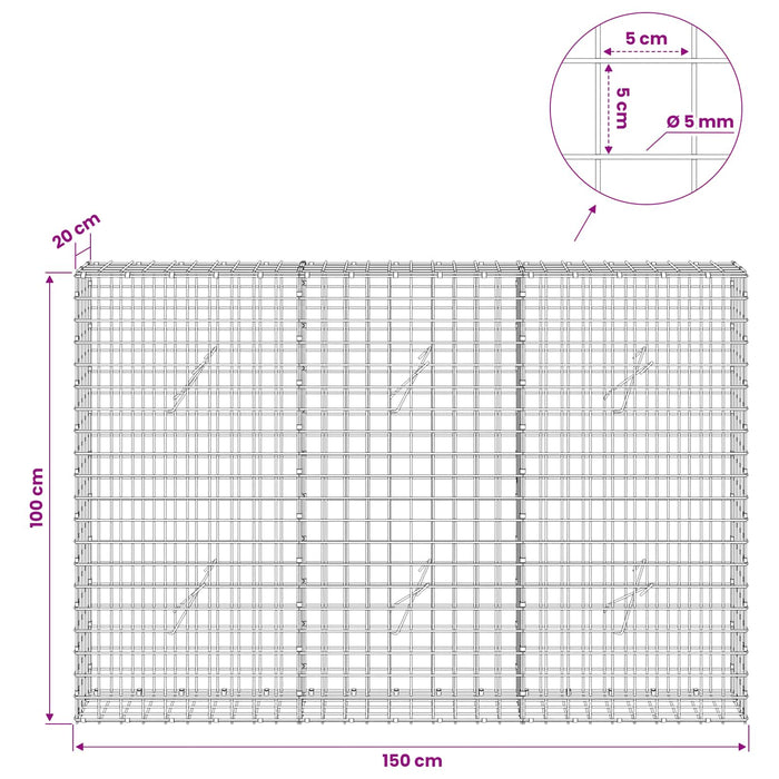 Gabion cu sârmă de 5 mm și plasă de 5x5 cm 150x20x100 cm WALTI