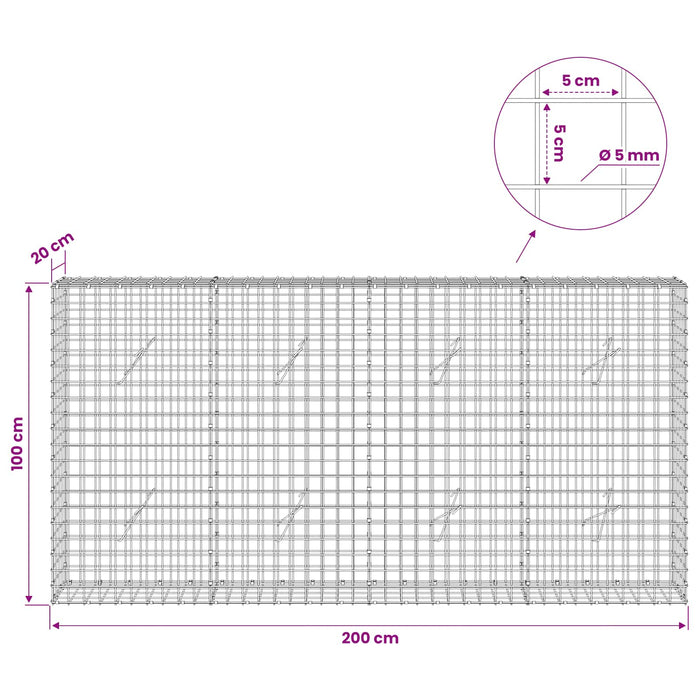 Gabion cu sârmă de 5 mm și plasă de 5x5 cm 200x20x100 cm WALTI