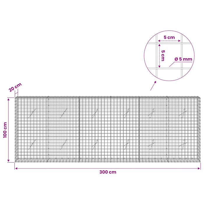 Gabion cu sârmă de 5 mm și plasă de 5x5 cm 300x20x100 cm WALTI