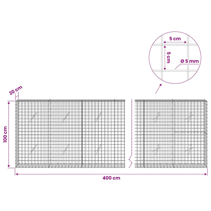 Gabion cu sârmă de 5 mm și plasă de 5x5 cm 400x20x100 cm WALTI