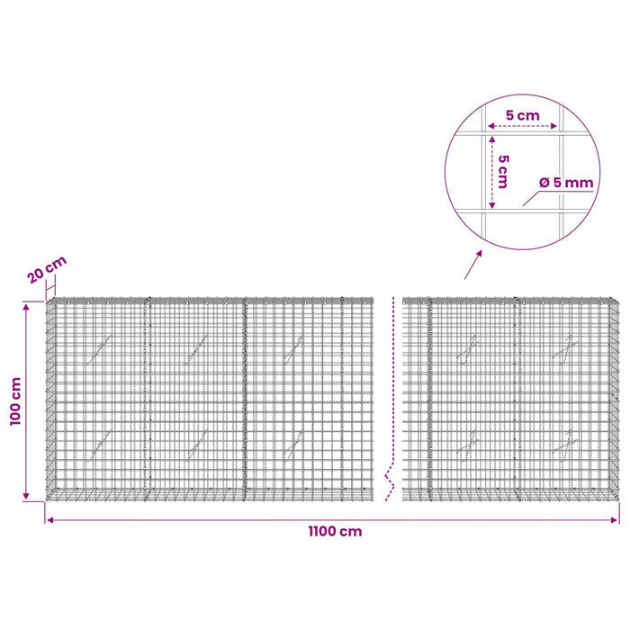 Gabion cu sârmă de 5 mm și plasă de 5x5 cm 1100x20x100 cm WALTI
