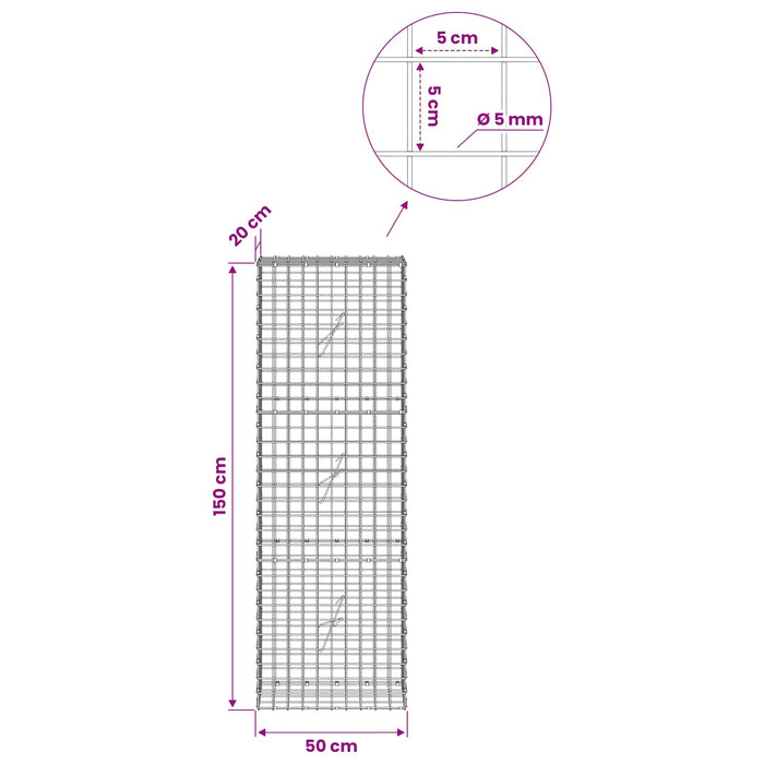 Gabion cu sârmă de 5 mm și plasă de 5x5 cm 50x20x150 cm WALTI