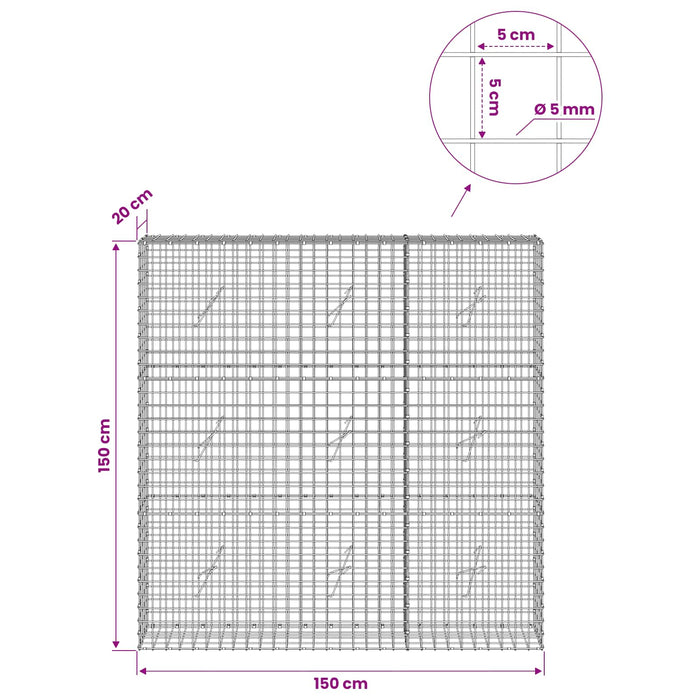 Gabion cu sârmă de 5 mm și plasă de 5x5 cm 150x20x150 cm WALTI