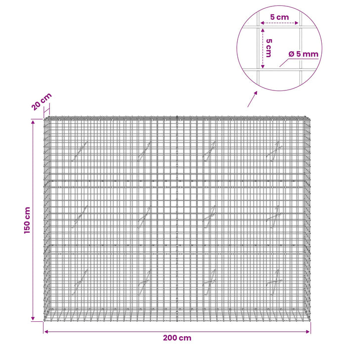Gabion cu sârmă de 5 mm și plasă de 5x5 cm 200x20x150 cm WALTI