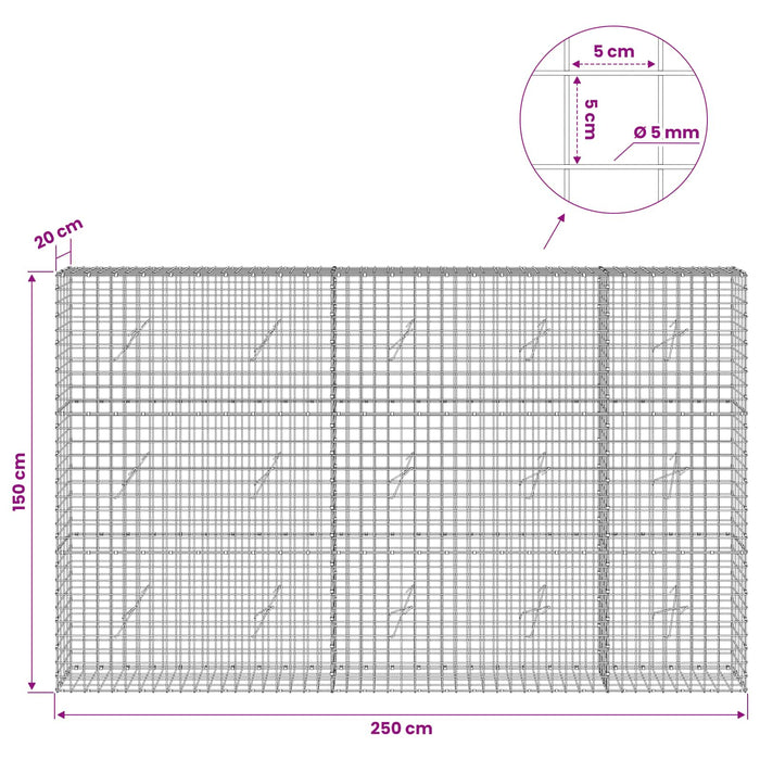 Gabion cu sârmă de 5 mm și plasă de 5x5 cm 250x20x150 cm WALTI