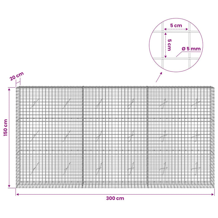 Gabion cu sârmă de 5 mm și plasă de 5x5 cm 300x20x150 cm WALTI