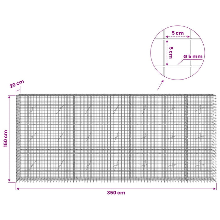 Gabion cu sârmă de 5 mm și plasă de 5x5 cm 350x20x150 cm WALTI