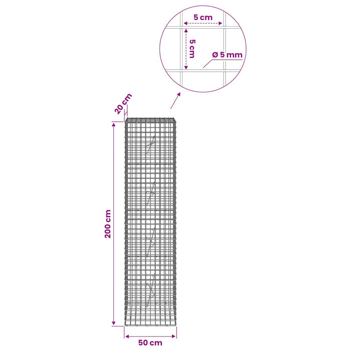 Gabion cu sârmă de 5 mm și plasă de 5x5 cm 50x20x200 cm WALTI