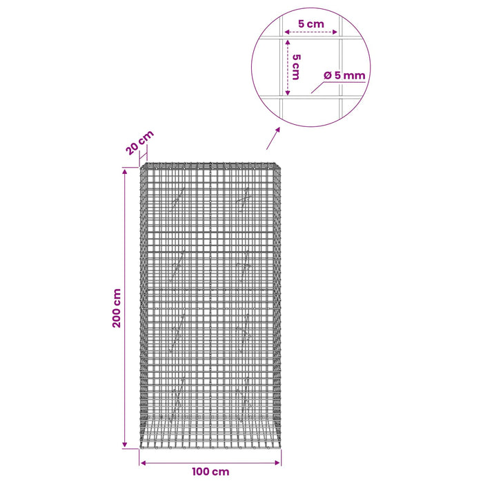 Gabion cu sârmă de 5 mm și plasă de 5x5 cm 100x20x200 cm WALTI