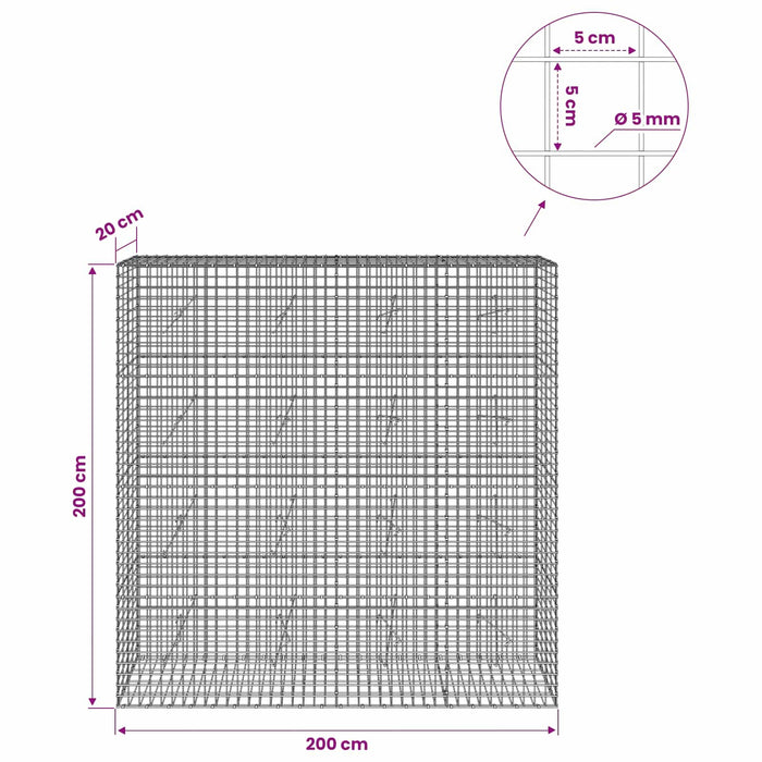 Gabion cu sârmă de 5 mm și plasă de 5x5 cm 200x20x200 cm WALTI