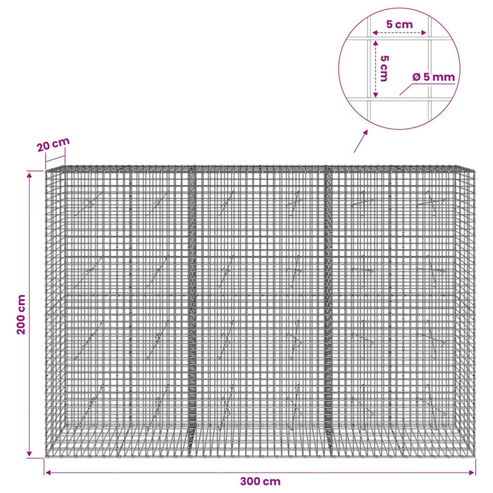 Gabion cu sârmă de 5 mm și plasă de 5x5 cm 300x20x200 cm WALTI
