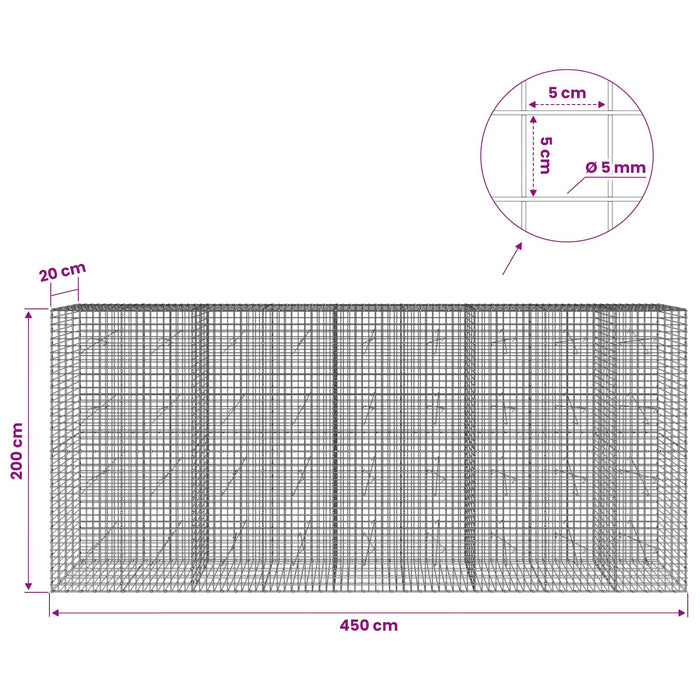 Gabion cu sârmă de 5 mm și plasă de 5x5 cm 450x20x200 cm WALTI
