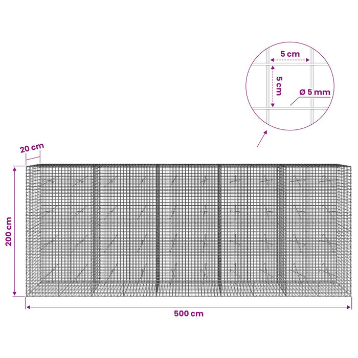 Gabion cu sârmă de 5 mm și plasă de 5x5 cm 500x20x200 cm WALTI