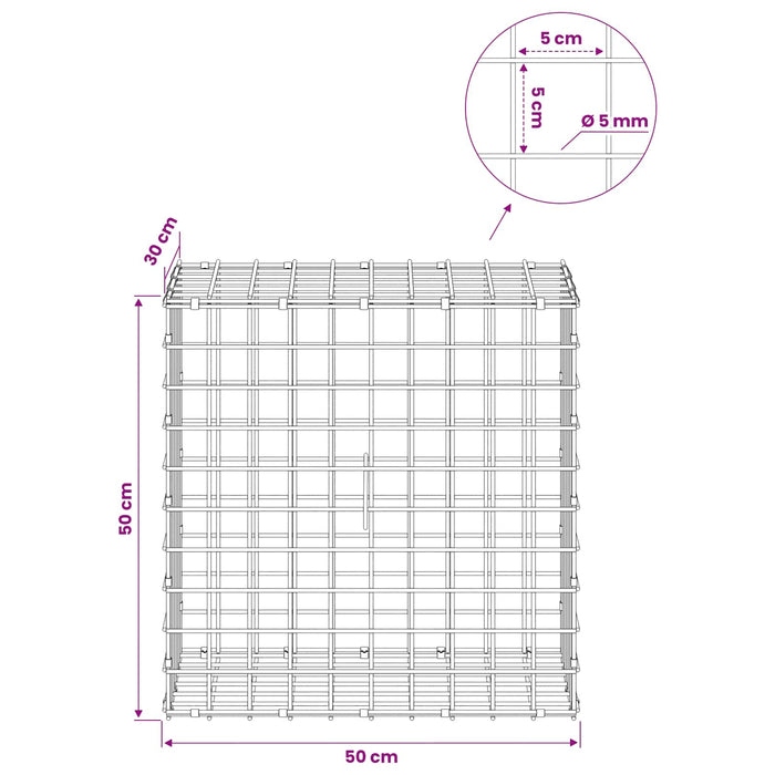 Gabion cu sârmă de 5 mm și plasă de 5x5 cm 50x30x50 cm WALTI