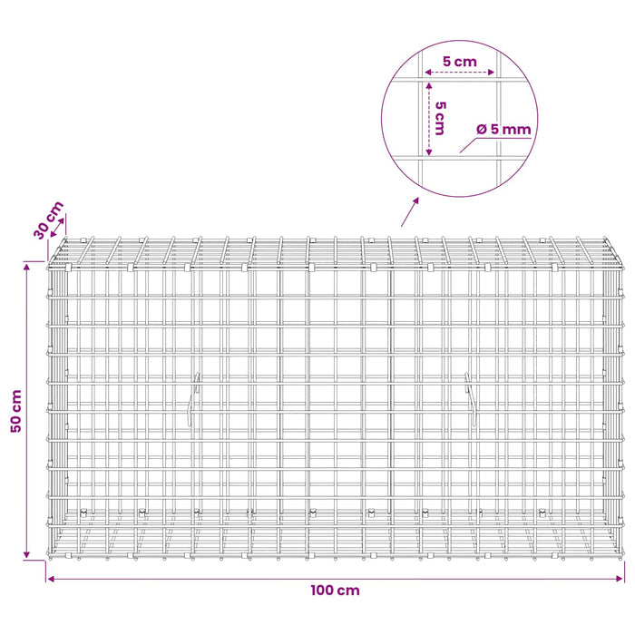 Gabion cu sârmă de 5 mm și plasă de 5x5 cm 100x30x50 cm WALTI