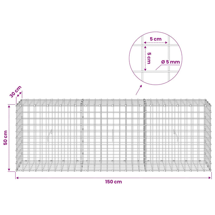Gabion cu sârmă de 5 mm și plasă de 5x5 cm 150x30x50 cm WALTI