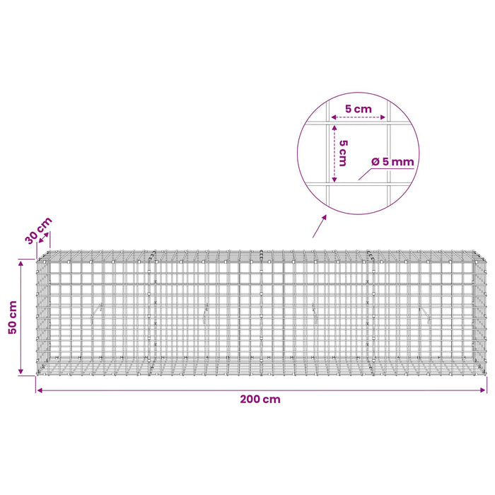 Gabion cu sârmă de 5 mm și plasă de 5x5 cm 200x30x50 cm WALTI