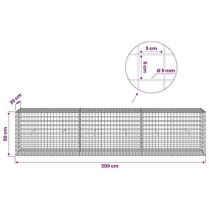 Gabion cu sârmă de 5 mm și plasă de 5x5 cm 300x30x50 cm WALTI