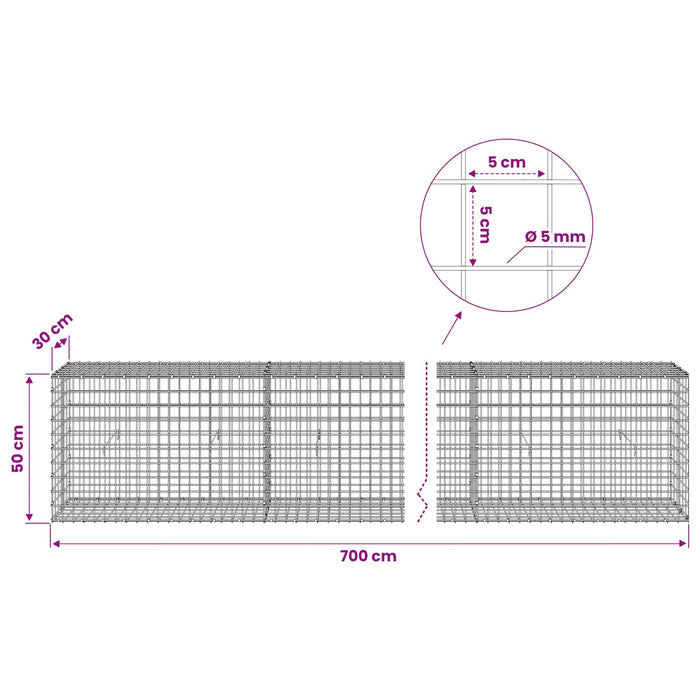 Gabion cu sârmă de 5 mm și plasă de 5x5 cm 700x30x50 cm WALTI