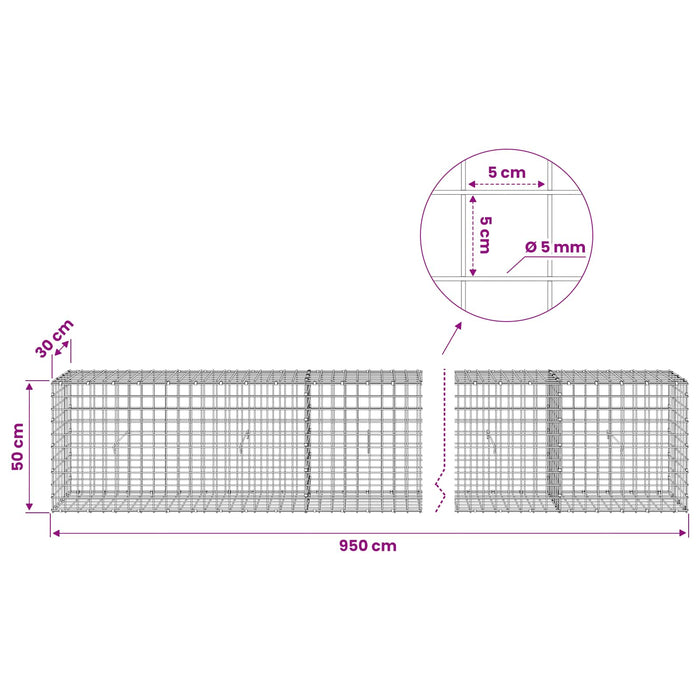 Gabion cu sârmă de 5 mm și plasă de 5x5 cm 950x30x50 cm WALTI