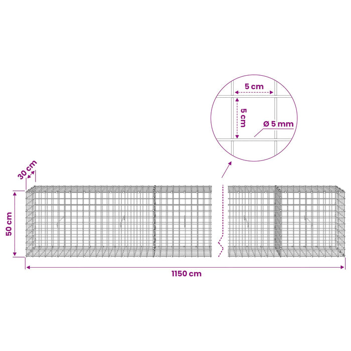 Gabion cu sârmă de 5 mm și plasă de 5x5 cm 1150x30x50 cm WALTI
