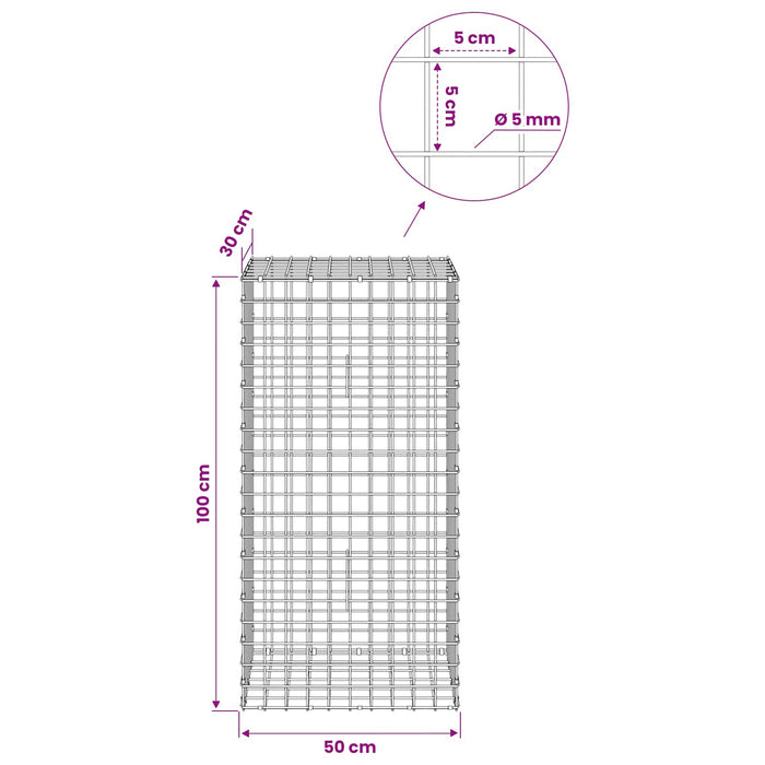 Gabion cu sârmă de 5 mm și plasă de 5x5 cm 50x30x100 cm WALTI