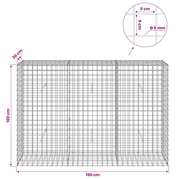 Gabion cu sârmă de 5 mm și plasă de 5x5 cm 150x30x100 cm WALTI