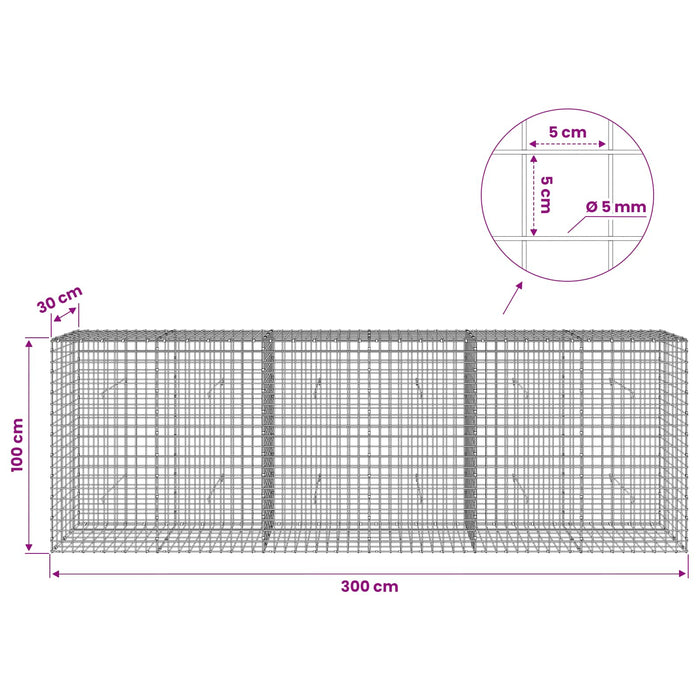 Gabion cu sârmă de 5 mm și plasă de 5x5 cm 300x30x100 cm WALTI