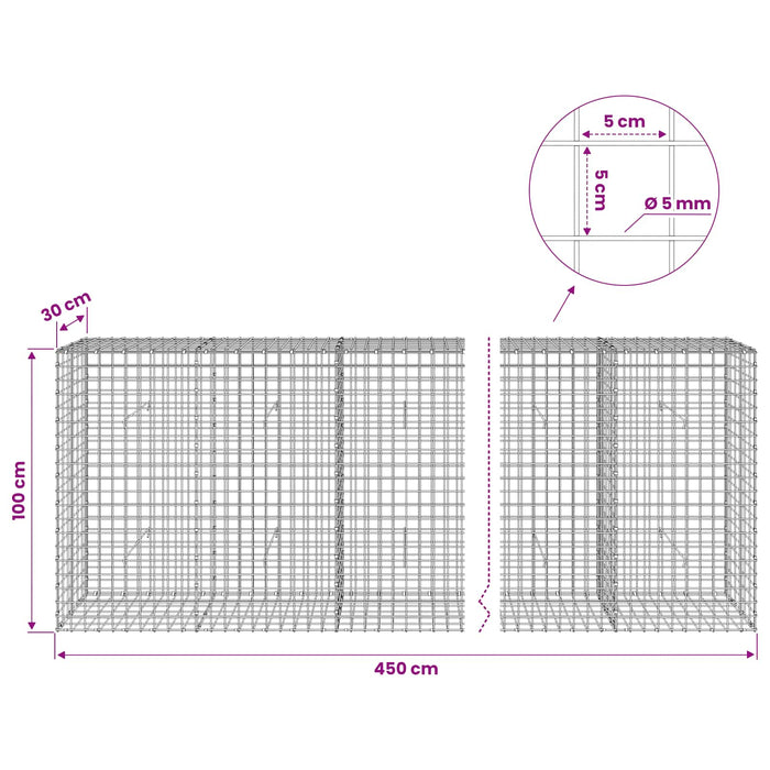 Gabion cu sârmă de 5 mm și plasă de 5x5 cm 450x30x100 cm WALTI