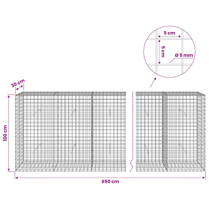 Gabion cu sârmă de 5 mm și plasă de 5x5 cm 650x30x100 cm WALTI