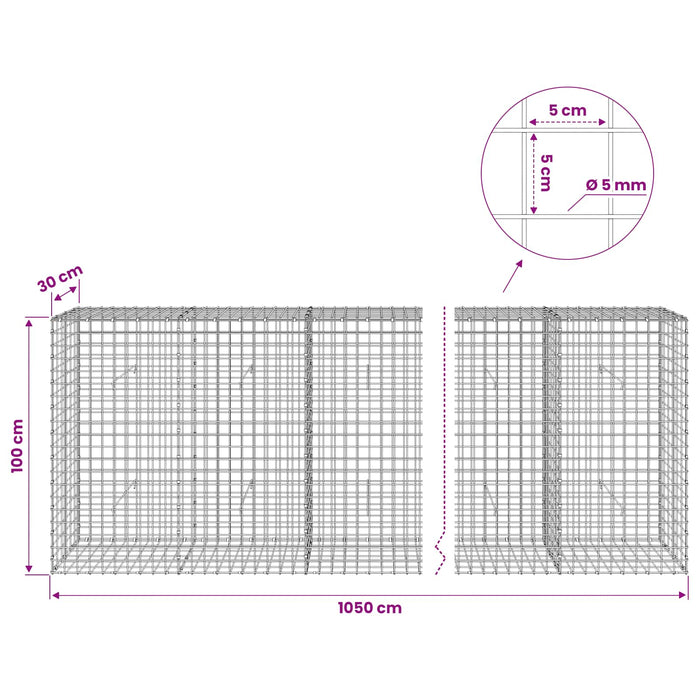 Gabion cu sârmă de 5 mm și plasă de 5x5 cm 1050x30x100 cm WALTI