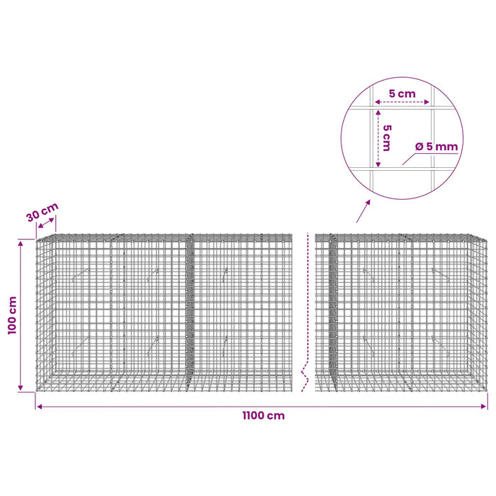 Gabion cu sârmă de 5 mm și plasă de 5x5 cm 1100x30x100 cm WALTI