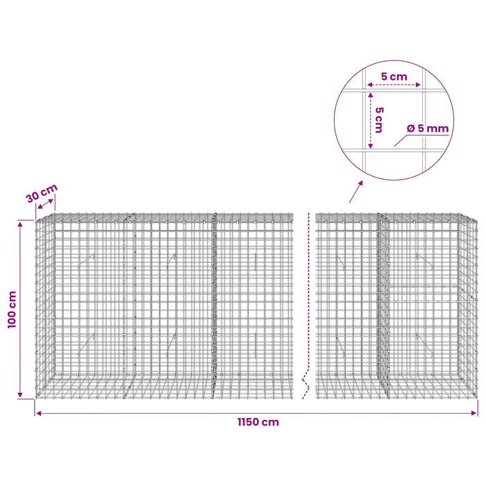 Gabion cu sârmă de 5 mm și plasă de 5x5 cm 1150x30x100 cm WALTI