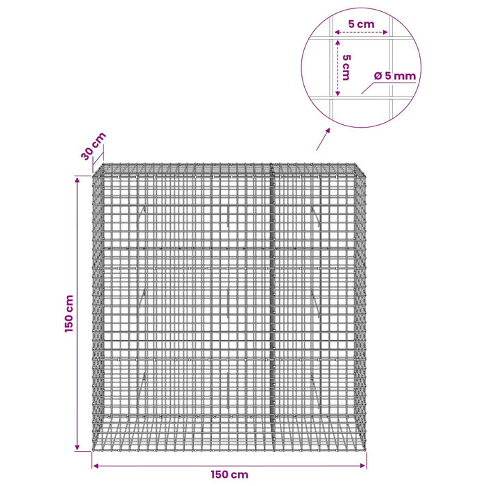 Gabion cu sârmă de 5 mm și plasă de 5x5 cm 150x30x150 cm WALTI