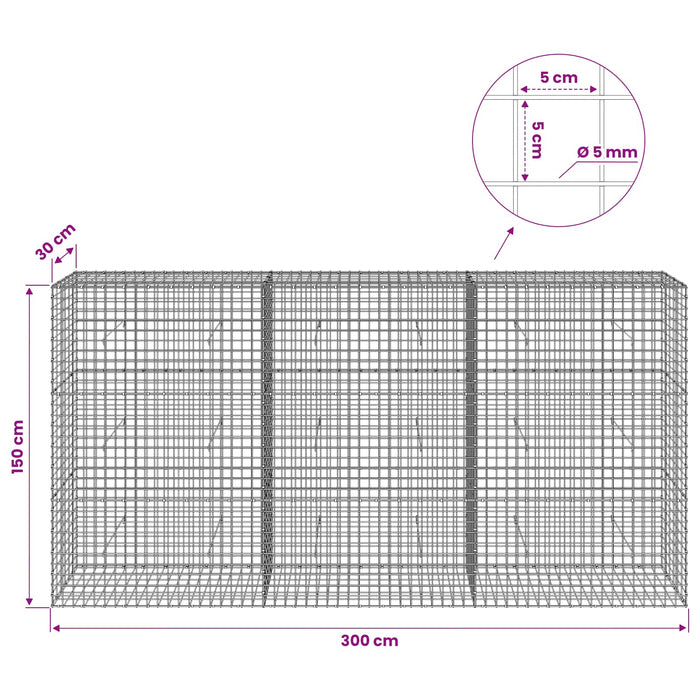 Gabion cu sârmă de 5 mm și plasă de 5x5 cm 300x30x150 cm WALTI