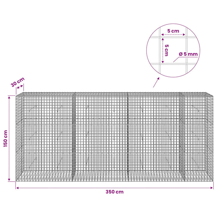 Gabion cu sârmă de 5 mm și plasă de 5x5 cm 350x30x150 cm WALTI