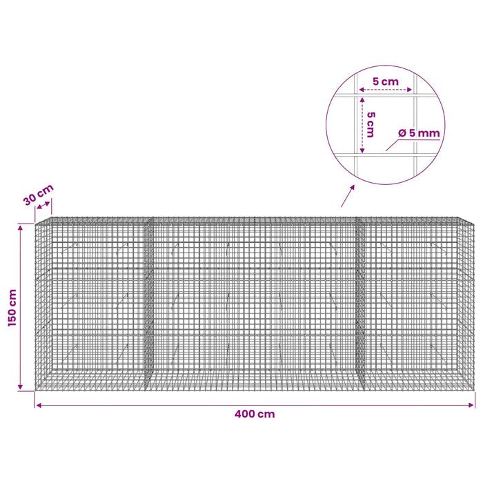 Gabion cu sârmă de 5 mm și plasă de 5x5 cm 400x30x150 cm WALTI